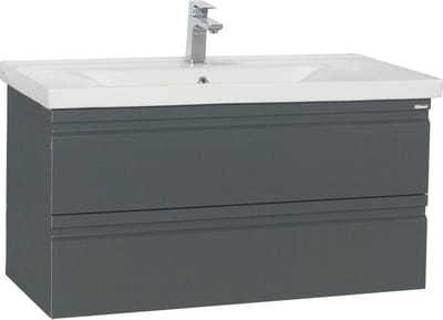 2-delig wastafelmeubel Wastafel 100 cm Badkamermeubelset Wastafel greeploze lade Silora XL
