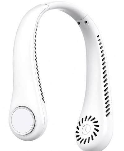 Portable USB Rechargeable Neck Fan – Hands-Free Bladeless Personal Cooling Fan with 3 Speed Settings, 1800mAh Battery for Indoor & Outdoor Use (White)