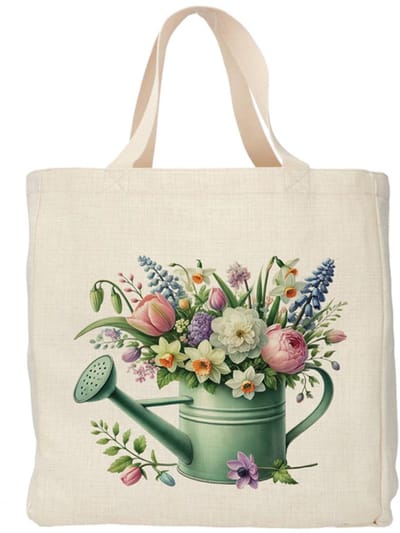 Shopper - Totebag - Boodschappentas | Bloemen - Gieter | Duurzaam - Linnenlook - 48x38cm
