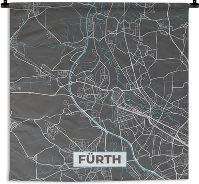 Wandkleed - Wanddoek - Plattegrond – Fürth– Blauw – Stadskaart – Kaart - Duitsland - 180x180 cm - Wandtapijt