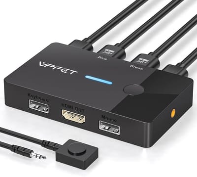 HDMI KVM Switch 2 PC 1 Monitor 4K @ 60Hz USB 2.0 Plug & Play