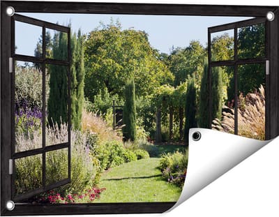 Gards Tuinposter Doorkijk Tuin - 60x40 cm - Tuindoek - Tuindecoratie - Wanddecoratie buiten - Tuinschilderij