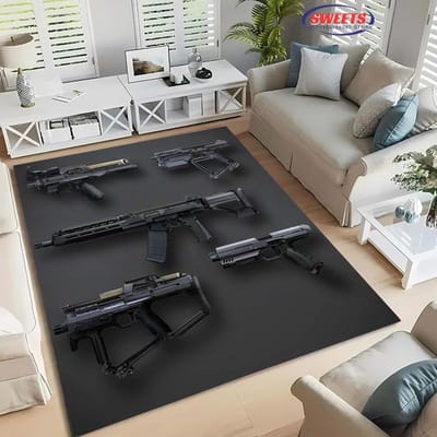 Wapen Thema Vloerkleed , Aanvalsgeweer Pistool Revolver Wapen Tapijt voor Woonkamer Slaapkamer Bank Deurmat Decoratie Antislip Vloermat Cadeaus 50x80cm (20x31in)