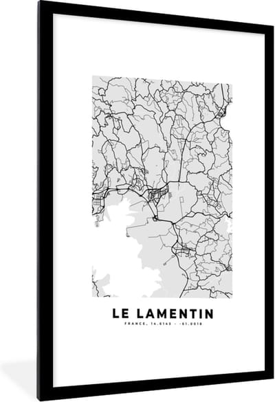 Fotolijst incl. Poster - Plattegrond – Le Lamentin – Stadskaart – Kaart – Frankrijk - 60x90 cm - Posterlijst