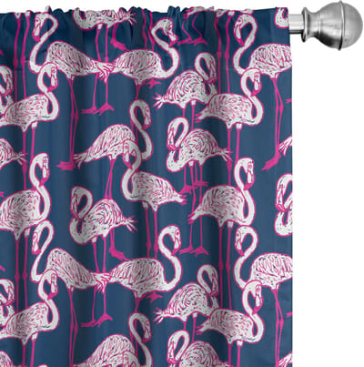 ABAKUHAUS Flamingo gordijnen – 2-delige set 75x175 cm – roze/donkerblauw