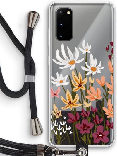 Case Company® - Hoesje met koord geschikt voor Samsung Galaxy S20 hoesje met Koord - Painted wildflowers - Telefoonhoesje met Zwart Koord - Bescherming aan alle Kanten en Over de Schermrand