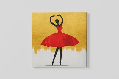 Vierkant Canvas Schilderij – Ballerina – Rood – Kunst – Moderne Wanddecoratie – 100×100 cm