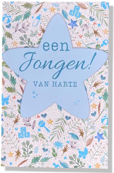 Een Zoon! - Luxe Geboortekaartje Jongen - 12x17cm - Gevouwen wenskaart met envelop