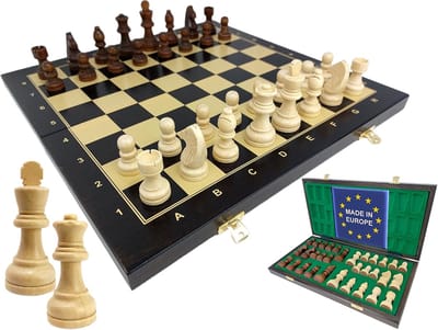 Houten Schaakspel - Opvouwbaar - Schaakbord 40 x 40 cm - Handgemaakt - Schaakset - Schaakdoos