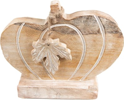 Clayre & Eef Decoratie Pompoen 29x6x22 cm Bruin Wit Hout Herfst decoratie