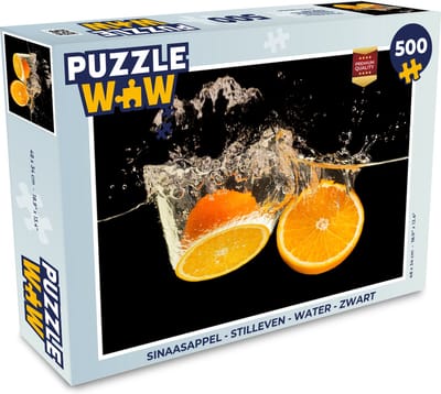 Puzzel Sinaasappel - Stilleven - Water - Zwart - Fruit - Legpuzzel - Puzzel 500 stukjes