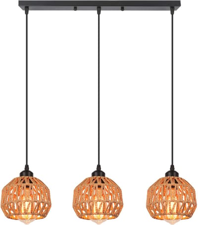 Hanglamp Boho Geweven 3 Lampen Kroonluchter E27 Plafondlamp voor Slaapkamer Woonkamer Keuken