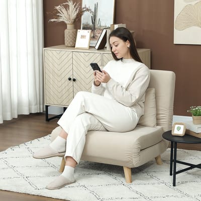 Wishdor - Slaapstoel Met Uitklapbare Bedfunctie - 6-Standen Verstelbare Rugleuning - Modern Ontwerp Voor Woonkamer Of Logeerkamer - Stof Met Fluweellook - Beige - 72 X 78 X 79 Cm