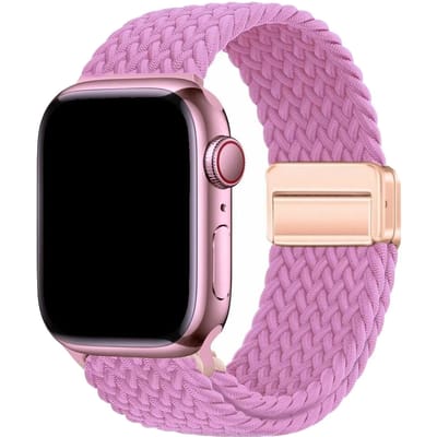 123watches bandje Zyra - nylon - felroze - 44 · 45 · 46 & 49 mm - Geschikt voor Apple Watch series 1/2/3/4/5/6/7/8/9/10/11/12/SE/SE2/SE3/Ultra/Ultra 2/Ultra 3/Ultra 4
