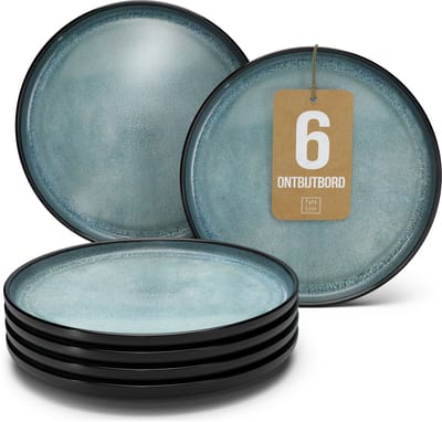 Pure Living Ibiza Dark Set Van 6 Dessertborden - Ø 20 cm - Grijsblauw - Aardewerk - Vaatwasserbestendig - Magnetronbestendig