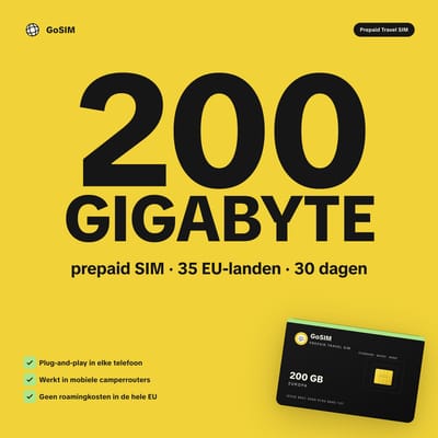 Simkaart Europa - 200GB - Data simkaart - Voor Camper, Router, Telefoon, Tablet - TV kijken etc.