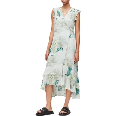 AllSaints Dela Ngaru Dress Soft Green Maat: 4 | Midi Jurken Outlet | Dames | Groen