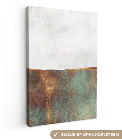 Canvas schilderij 20x30 cm - Wanddecoratie Abstract - Luxe - Goud - Muurdecoratie woonkamer - Slaapkamer decoratie - Kamer accessoires - Schilderijen op canvas