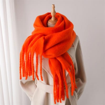 Écharpe Femme Hiver Chaude Épaisse Châle Wraps Mode Couleur Unie Pashmina Écharpes Longue Frange Hijab Châles Bufanda Cachemire 190x38cm red
