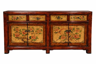 Fine Asianliving Antieke Chinese Dressoir Pioenrozen Handgeschilderd B159xD42xH82cm Chinese Meubels Oosterse Kast
