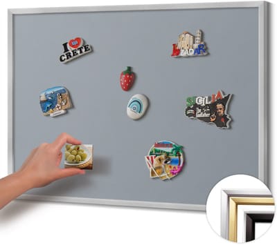 Wallfluent - Grijs Magneetbord in Effen Kleuren - 80 cm x 60 cm - Magneetbord met Zilveren Frame - Grijze kleur - Design Magneetbord met Frame - Memobord voor Keuken - Magnetisch Bord Muurbevestiging