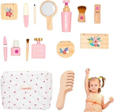 Houten Make-up Set - Schoonheidssalon Speelgoed - Creativiteit Stimuleren - Fijn Gepolijst Ontwerp - 21 x 15 x 8 cm