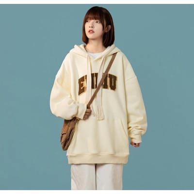 Sweat-shirt pour femmes printemps et automne Grand sweat-shirt à capuche Design ample Sensation petite Manteau polyvalent 4XL abricot