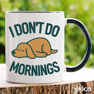 Ekkos I Don't Do Mornings Hond - Grappig Cadeau Tip - Mok met Tekst - Wit Keramiek - 325ml - Verjaardag Cadeau voor Haar / Hem - Kado Vrouw