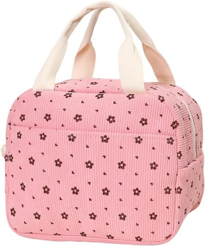 Koeltas voor meisjes met gebroken roze bloemen, perfect voor school, lunchtas voor 2 maaltijden, bento en onderweg