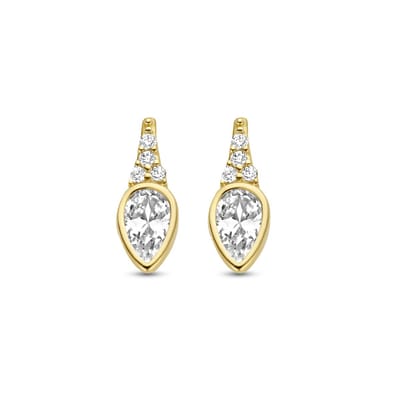 New Bling 9NBG-0270 Gouden Oorknopjes - Dames - Bezet met Zirkonia Steentjes - 9,6 x 3,5 mm - 14 Karaat - Goud