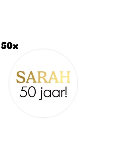50x Sticker SARAH 50 jaar - uitdelen - trakteren - bedankje - feestje- jarig - leuk inpakken
