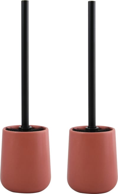 MSV Toiletborstel in houder/wc - 2x - borstel Malmo - keramiek/rvs - terracotta - 39 x 10 cm