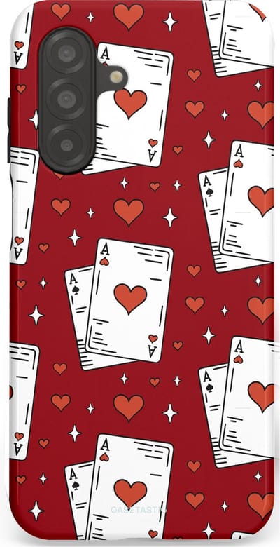 Casetastic hoesje geschikt voor Samsung Galaxy A26 - Dubbellaagse bescherming - Kaarten Aas - Fashion Case - Bordeaux Wit Zilver