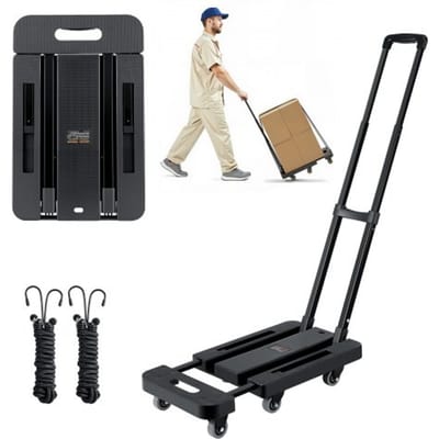 VEVOR Opvouwbare steekwagen, laadvermogen 227 kg, transportkar met 6 wielen, 2 elastische touwen en uitschuifbare basis, transportkar voor luchthaven, bagage, kantoorverhuizingen, zwart, 560 x 305 x 1010 mm