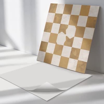 Wallfluent Vinyl Tegels - Abstract Dambordpatroon Vloer Tegels PVC - 30 cm x 30 cm - Beige PVC Tegels - Set van 9 - Vierkant PVC Tegels - Abstractie Plaktegels - Zelfklevende PVC Tegels - Plaktegels Keuken en Badkamer