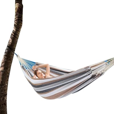 Ruime Hangmat - Dubbele Schommel - Ontspannen Buiten - Inclusief Draagtas - 260 x 150 cm - Koffie Streep