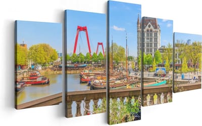 Artaza Canvas Schilderij Vijfluik Kleurrijke Oude Haven In Rotterdam - 100x50 - Foto Op Canvas - Canvas Print