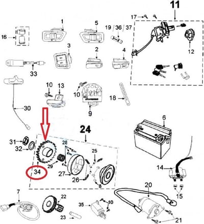 Pignon intermédiaire de démarreur pour scooter Peugeot 125 Tweet 802139 Neuf