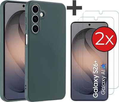 Hoesje geschikt voor Samsung Galaxy S26 Plus hoesje zacht siliconen met 2 Stuks gehard glas Screenprotectors - Arara backcover - Pine Groen