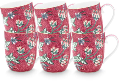 Pip Studio Flower Festival Mokken - Koffiekopjes met Oor - Koffiemok - Servies set van 6 - 200ml