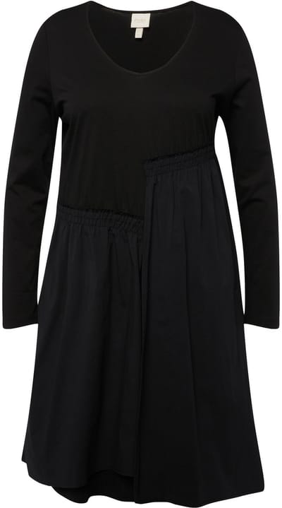 Ulla Popken - Dames - Mini-jurk asymmetrische rok V-hals lange mouwen - Zwart - Maat 46+
