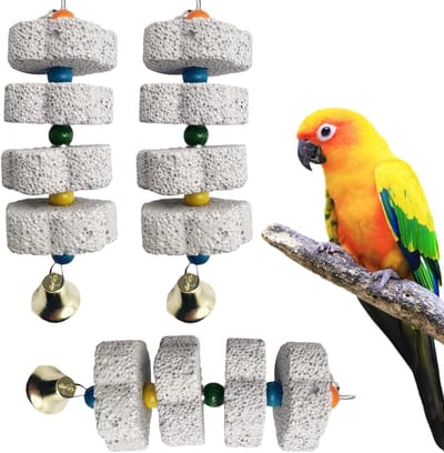 Set van 3 Vogelbek Slijpstenen met Bel - Accessoires voor Kakadu, Parkiet en Liefdesvogel