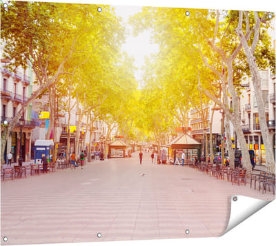 Gards Tuinposter De Ramblas Straat in Barcelona - 120x90 cm - Tuindoek - Tuindecoratie - Wanddecoratie buiten - Tuinschilderij