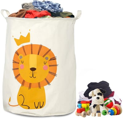 SnelShoppen - 60L Opvouwbare Wasmand voor Kinderen met Leeuwenmotief, Waterdichte Opbergmand, Katoen en Linnen, Speelgoedmand met Handvatten, 40cm Bre