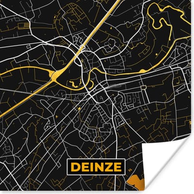 Poster Deinze - Plattegrond - Goud - Stadskaart - Kaart - 100x100 cm XXL