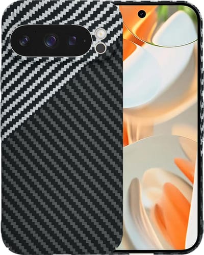 Hoesje geschikt voor Google Pixel 9 Pro - Techsuit Carbonite FiberShell Carbon Back Cover - Wit/Zwart