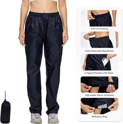 BUBW® Outdoor Broek Dames - Wandelbroek - Met Reflecterende strepen - Inclusief opbergtas - Camping Broek - Winddichte & Waterdichte - Lichtgewicht - Ademende - Zwart - Maat S