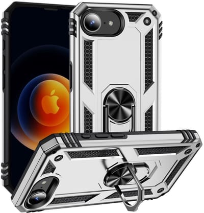 Coverup Hoesje - Geschikt voor iPhone 16e / 17e Hoesje - Coverup Armor Ring Kickstand Back Cover - Zilver