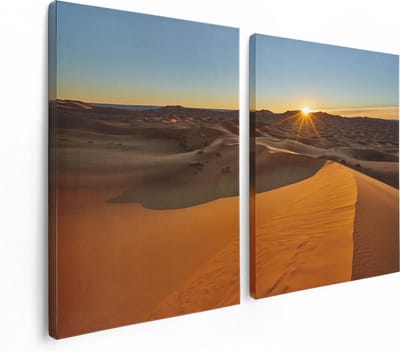 Artaza Canvas Schilderij Tweeluik Woestijn in de Sahara met een Opkomende Zon - 120x80 - Foto Op Canvas - Canvas Print