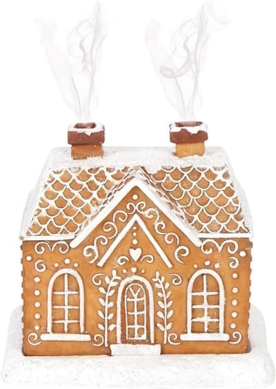 Kruidige Peperkoekhuisje Wierookbrander voor Kerstmis, Sfeervolle Cabin Decoratie met Sneeuw en Cones